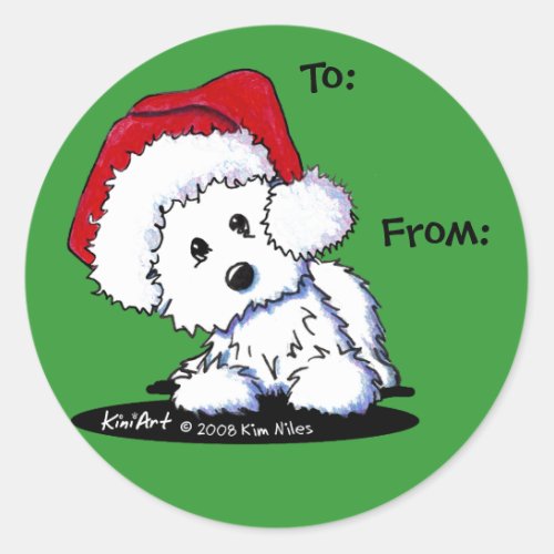 KiniArt Santa Westie Dog Gifts Classic Round Sticker
