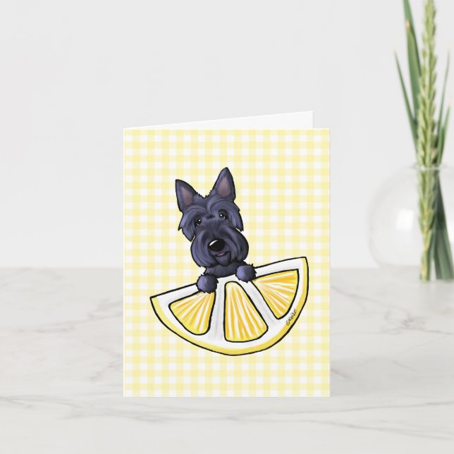 KiniArt Scottie Lemon Cream Gingham Thank You Card (Front)