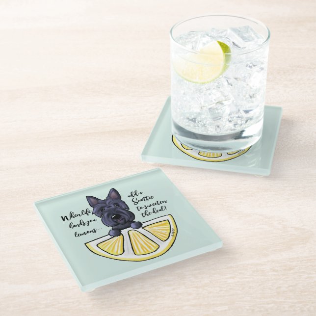 KiniArt Scottie Life Lemons Glass Coaster (Angled)