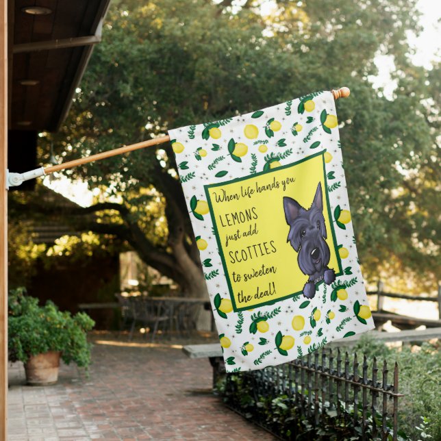 KiniArt Scottie Terrier Lemons House Flag (In SItu)