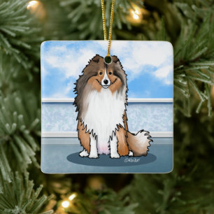 KiniArt Sheltie Square Wall Clock Ceramic Ornament