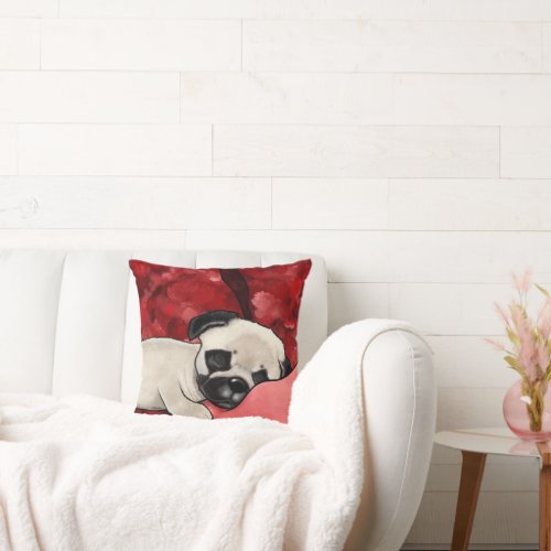 KiniArt Sleepy Pug Throw Pillow