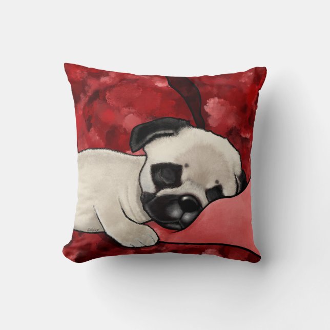 KiniArt Sleepy Pug Throw Pillow (Front)