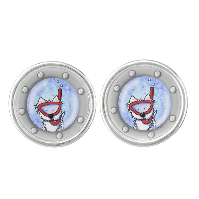 KiniArt Snorkel Westie Porthole Cufflinks (Front)