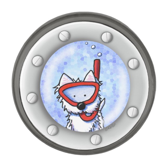 KiniArt Snorkel Westie Porthole  Gunmetal Finish Lapel Pin (Front)