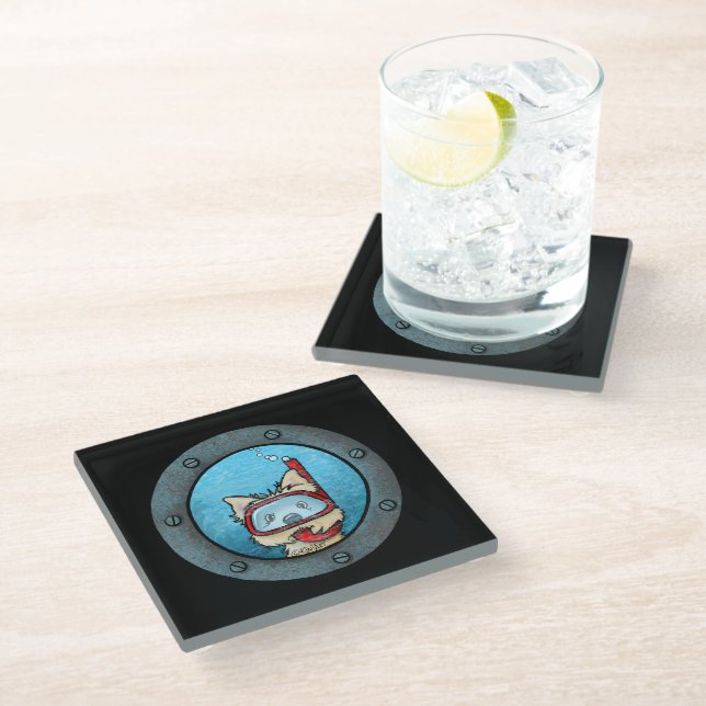KiniArt Snorkeling Cairn Terrier Glass Coaster (Angled)