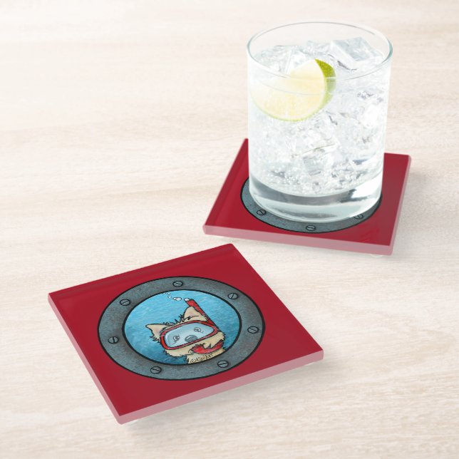 KiniArt Snorkeling Cairn Terrier Glass Coaster (Angled)