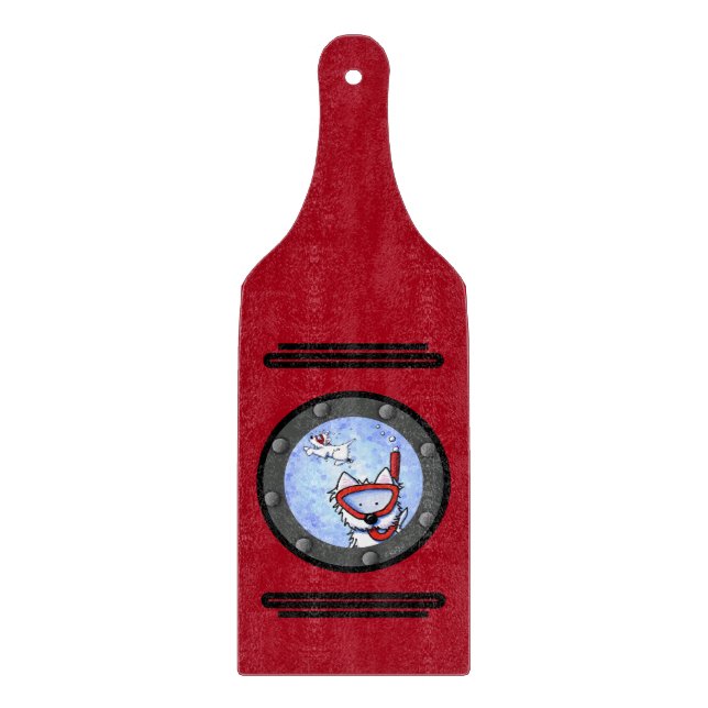 KiniArt Snorkeling Westie Porthole Cutting Board (Front)