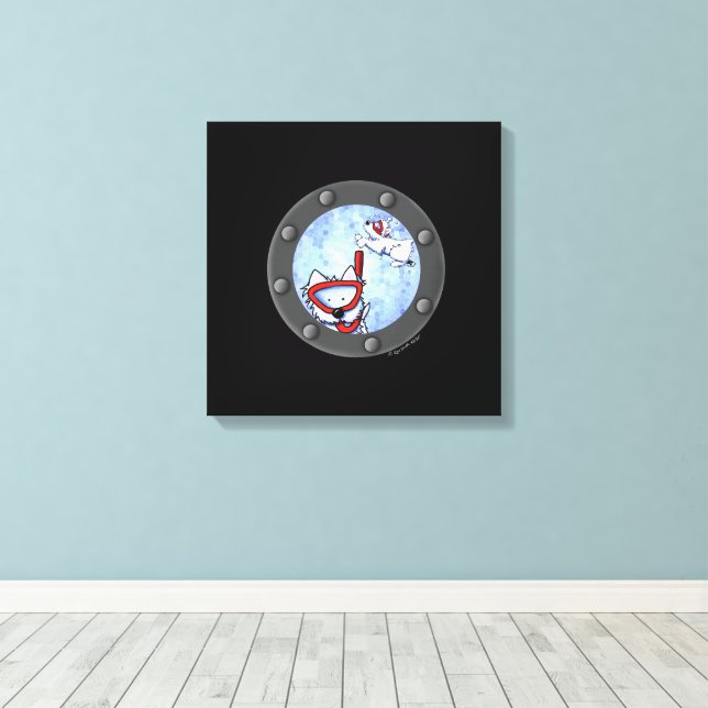 KiniArt Snorkeling Westie Terriers Porthole Canvas Print (Insitu(Wood Floor))