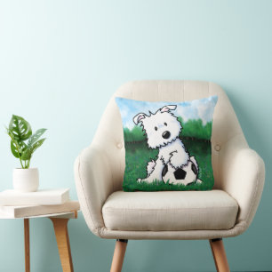 KiniArt Soccer Westie Puppy Throw Pillow
