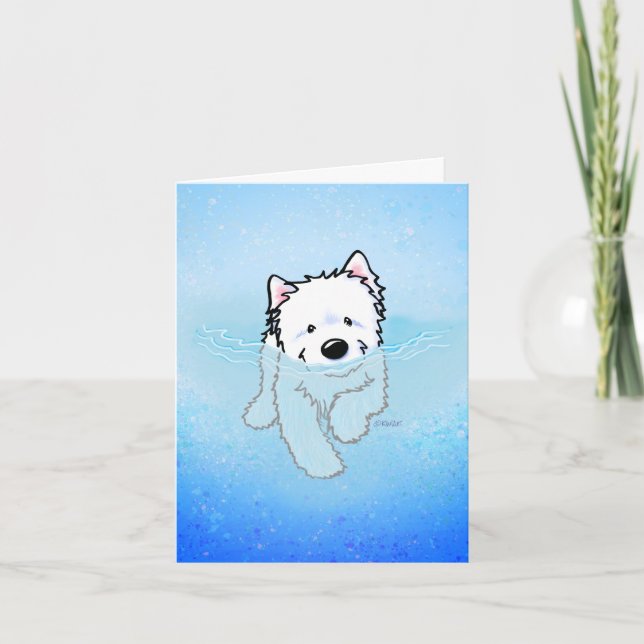 KiniArt Swimming Westie Note Card (Front)