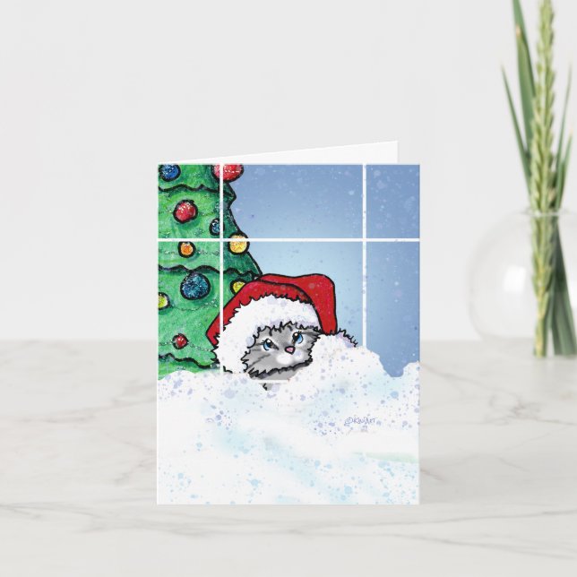 KiniArt Tabby Cat Christmas Card (Front)