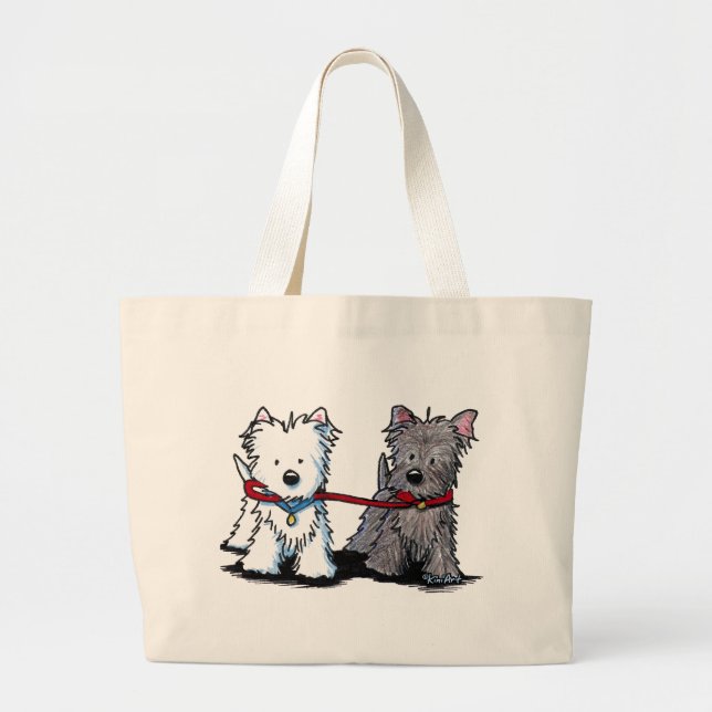 KiniArt Terrier Walking Buddies Large Tote Bag (Front)