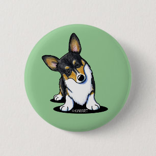KiniArt Tri Curious Corgi Button