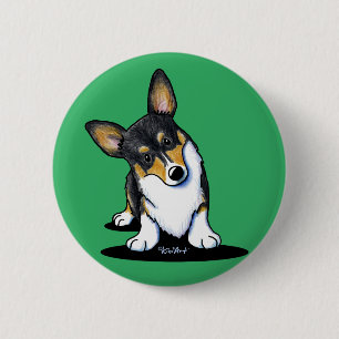 KiniArt Tri Curious Corgi Button