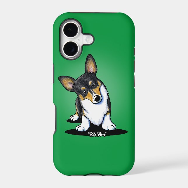 KiniArt Tri Curious Corgi Case-Mate iPhone Case (Back)