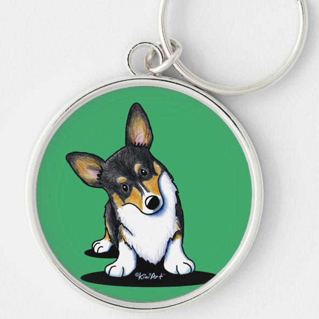 KiniArt Tri Curious Corgi Keychain (Front)