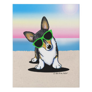 KiniArt Tricolor Corgi Dog Beach Faux Canvas Print