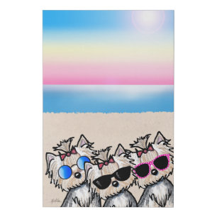 KiniArt Tropical Beach Trio Yorkies Faux Canvas Print