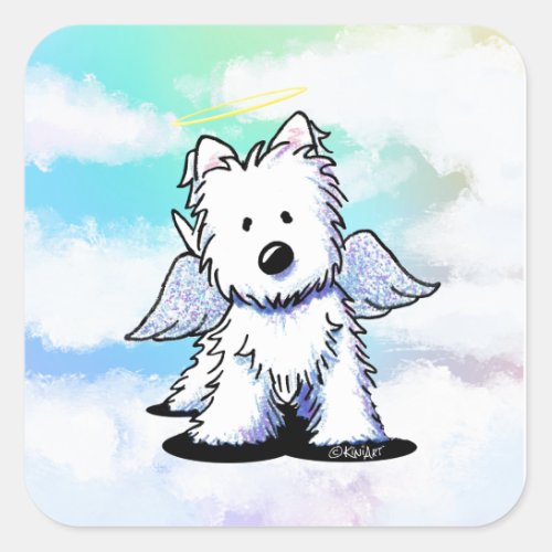 KiniArt Westie Angel Rainbow Square Sticker