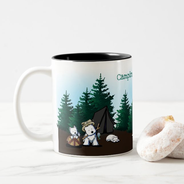 KiniArt Westie Camping Two-Tone Coffee Mug (With Donut)