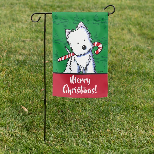 KiniArt Westie Candy Cane Christmas Garden Flag (In SItu)