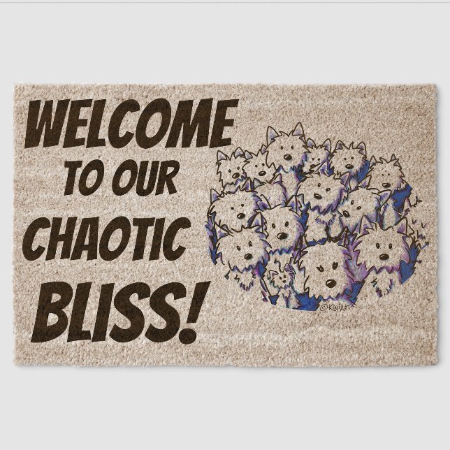 KiniArt Westie Chaotic Bliss Fiber Doormat (Front)