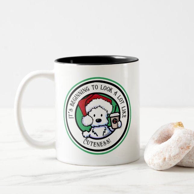 KiniArt Westie Christmas Coffee Two-Tone Coffee Mug (With Donut)