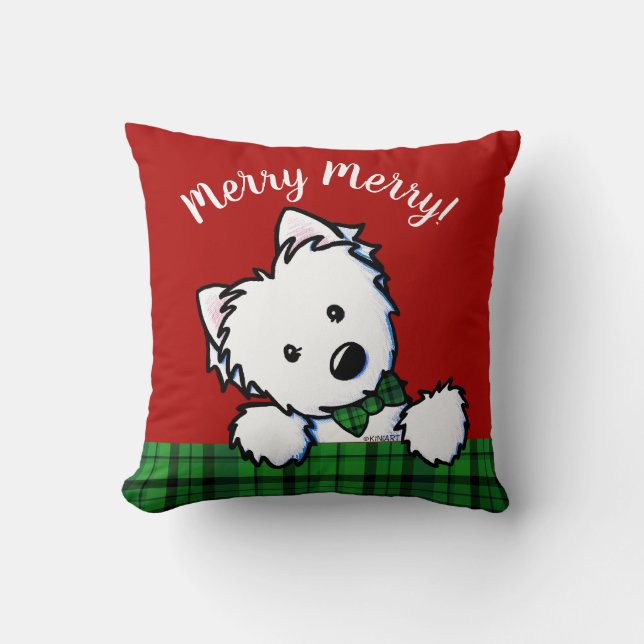 KiniArt Westie Christmas Throw Pillow (Front)