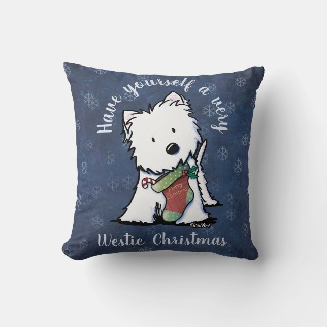 KiniArt Westie Christmas Throw Pillow (Front)