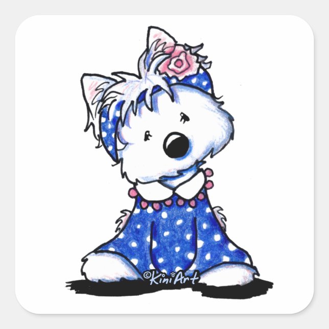 KiniArt Westie Darling In Dots Square Sticker (Front)