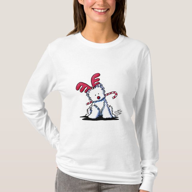 KiniArt Westie Dog Reindeer T-Shirt (Front)
