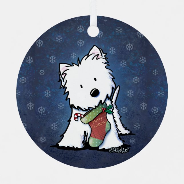 KiniArt Westie Festive Christmas Metal Ornament (Front)
