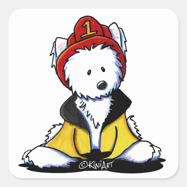 KiniArt Westie Fireman Square Sticker (Front)