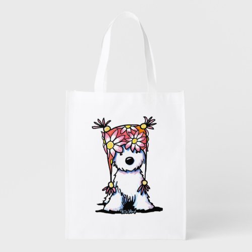 KiniArt Westie Floral Hat Grocery Bag