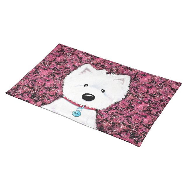 KiniArt Westie Floral Impressions Cloth Placemat (On Table)