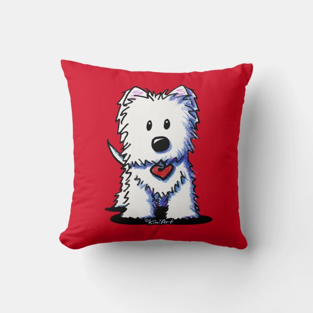 KiniArt Westie Heartbeat Throw Pillow (Front)