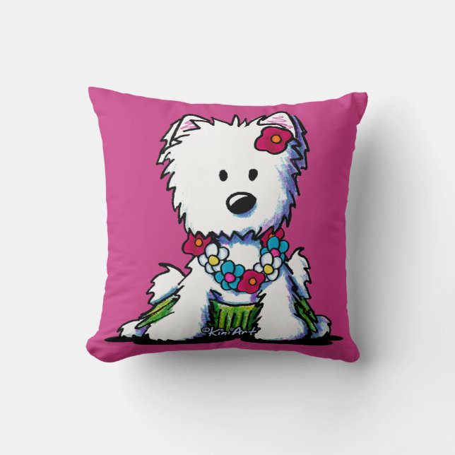 KiniArt Westie Hula Girl Throw Pillow (Front)