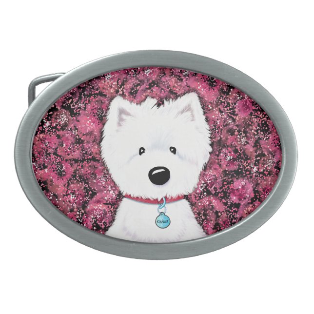 KiniArt Westie Impressions Floral Belt Buckle (Front)