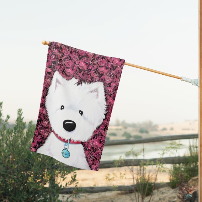KiniArt Westie Impressions Floral House Flag (Insitu (Back))