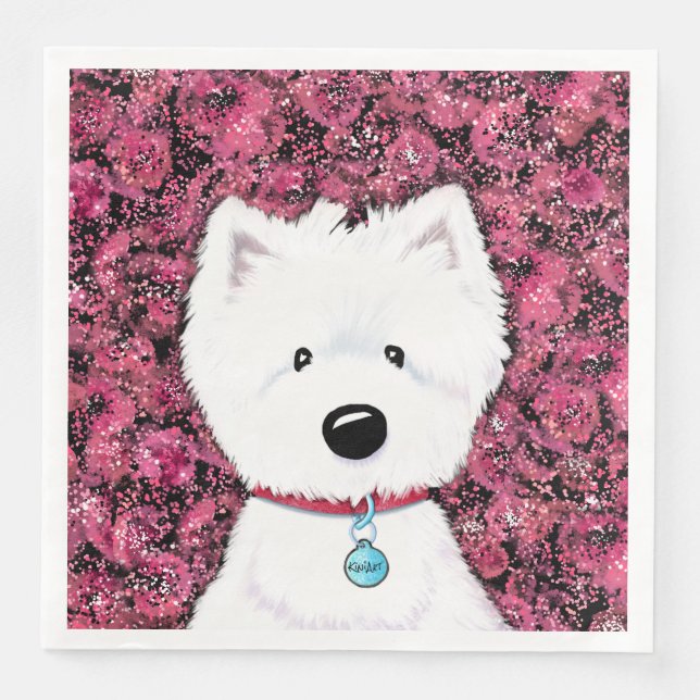 KiniArt Westie Impressions Floral Paper Dinner Napkins (Front)