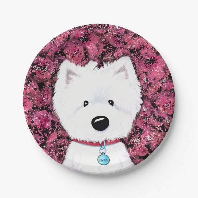 KiniArt Westie Impressions Floral Paper Plates (Front)