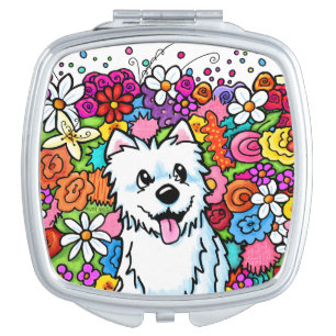 KiniArt Westie Joyful Garden Compact Mirror