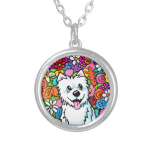 KiniArt Westie Joyful Garden Silver Plated Necklace