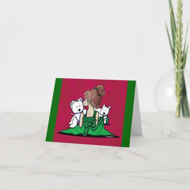 KiniArt Westie Kisses Christmas Card (Front)