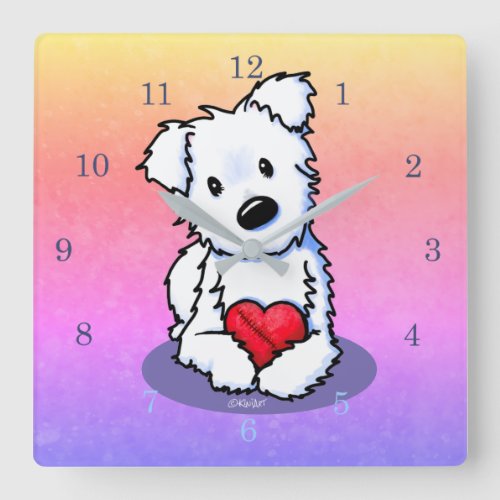 KiniArt Westie Mended Heart Square Wall Clock