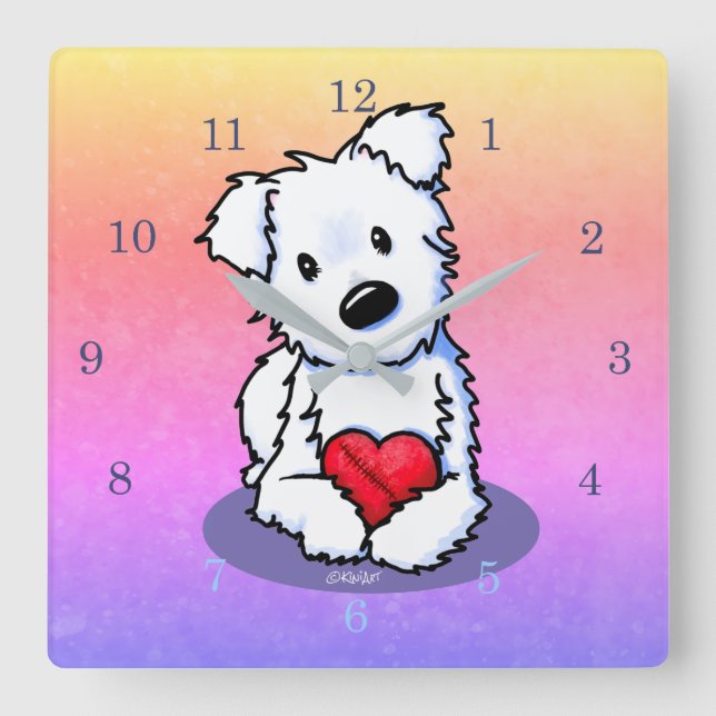 KiniArt Westie Mended Heart Square Wall Clock (Front)