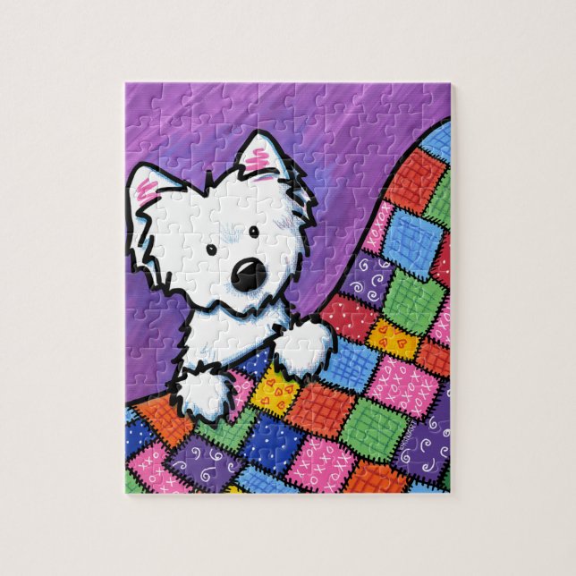 KiniArt Westie On Quilt Jigsaw Puzzle (Vertical)