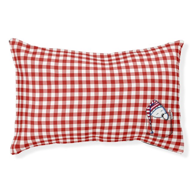KiniArt Westie On Red Gingham Pet Bed (Front)