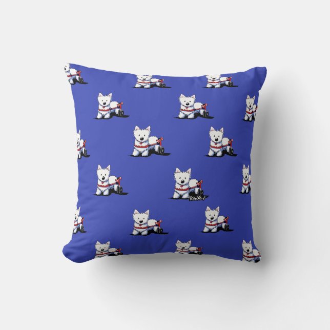 KiniArt Westie On Wheels Throw Pillow (Front)